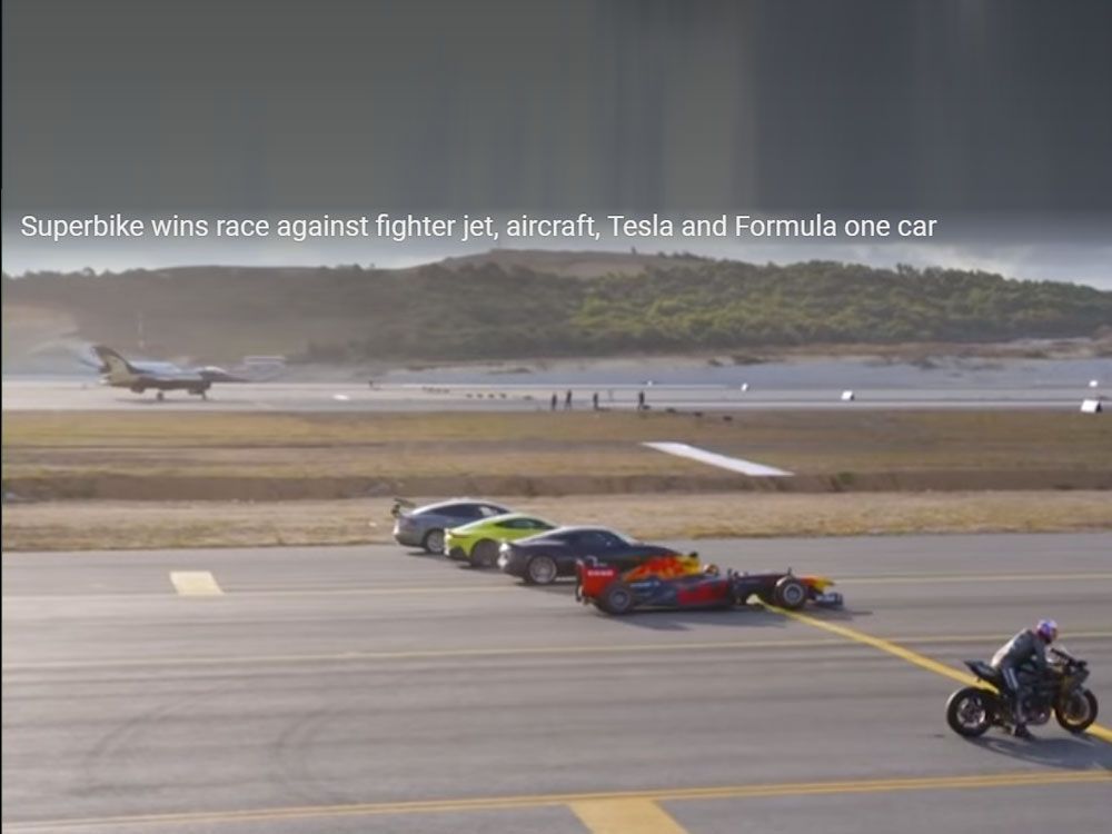 Pesawat Jet Adu Kencang dengan Mobil F1, Supercar, Superbike dan Mobil Listrik