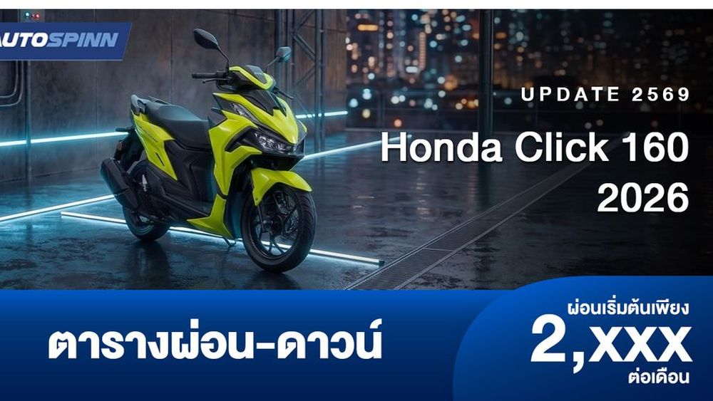 ตารางผ่อน ดาวน์ Honda Click 160 ปี 2026 เริ่มต้นไม่ถึง 2,000